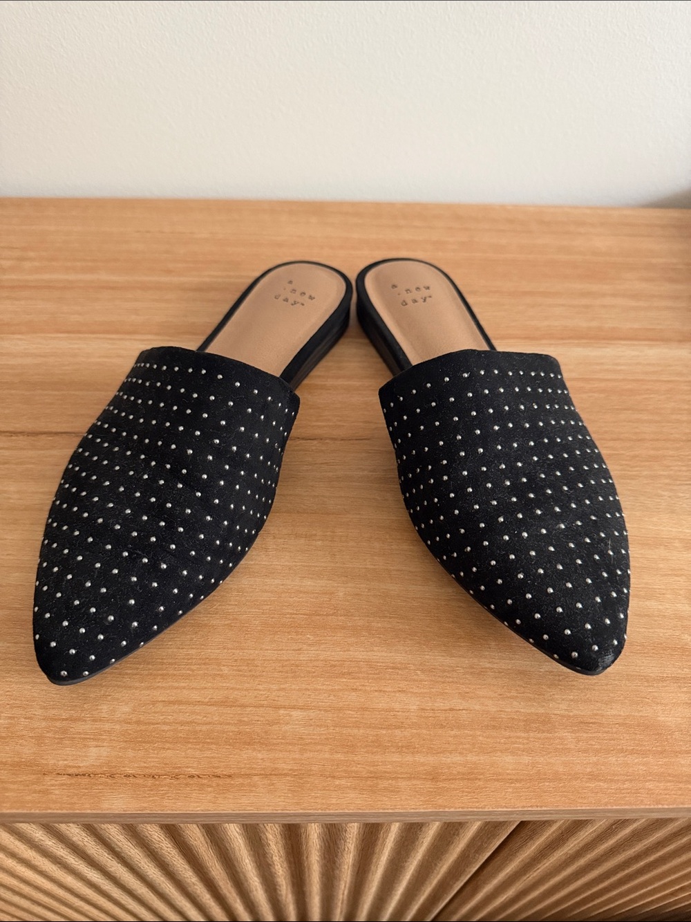 a new day Black Studded Pointed Mules